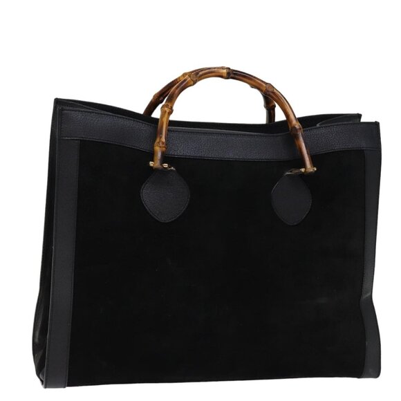 GUCCI Bamboo Tote Bag Suede Black Auth - Picture 1 of 16